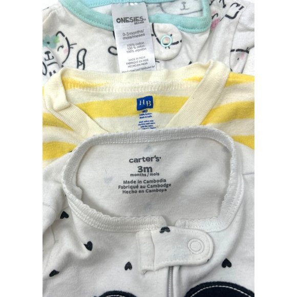 Baby Girl's - 3 Sleepers in Yellow, White with Black Designs - Size 0-3 M & 3‎ M - Picture 8 of 8
